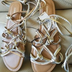 Mixed metal lace up gladiator sandals